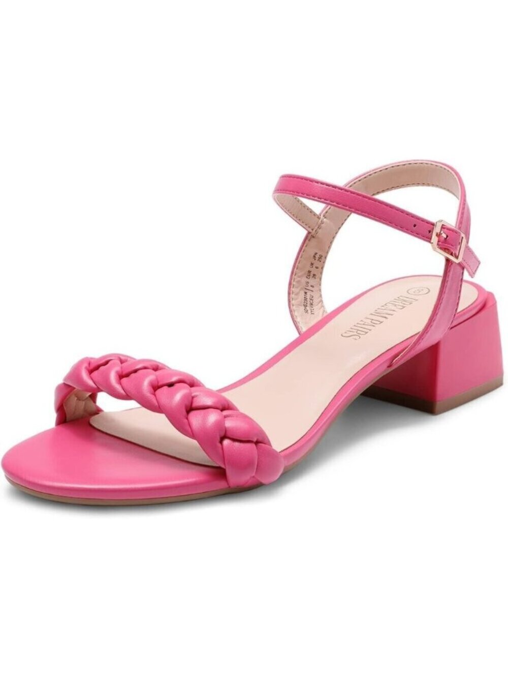 🆕 Women Pink Braided Open Toe Ankle Strap Block Chunky Heel Sandals Wedding